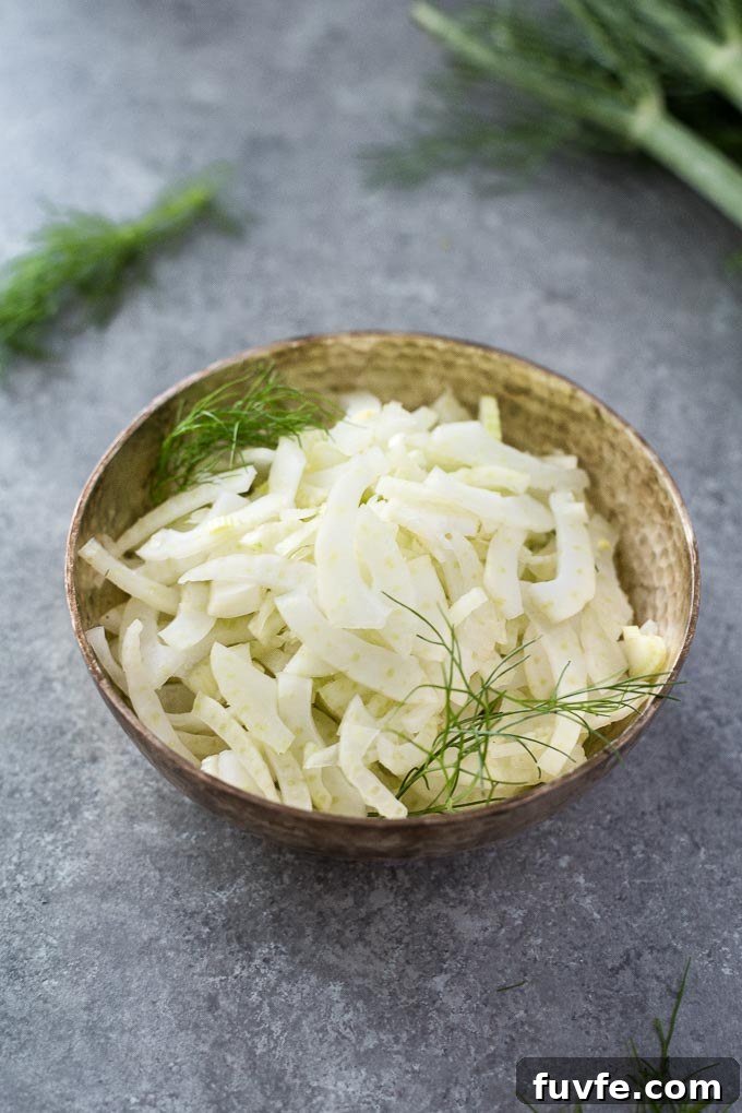 Sliced fennel in a bowl