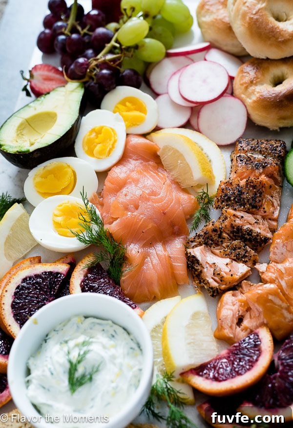 Smoked Salmon Brunch Platter with Bagels and Avocado 4 Cold smoked salmon close-up