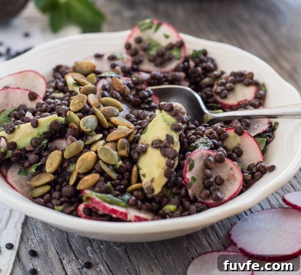 Radish Recipes: Over 20 Ideas and a Produce Guide 9 Lentil radish salad in a white bowl