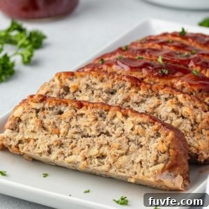 BBQ turkey meatloaf with oatmeal sliced on a platter