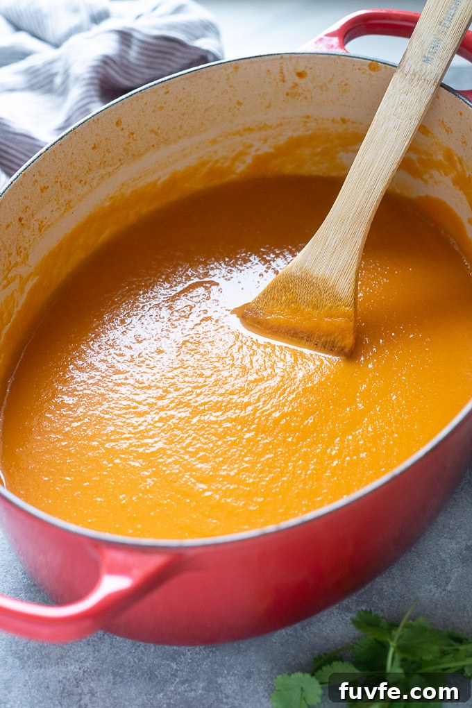 Silky Carrot and Ginger Soup Recipe 6 Carrot soup in a Dutch oven