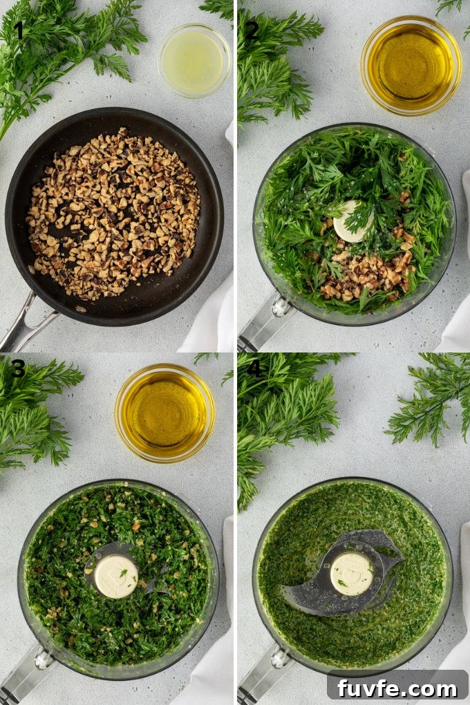 Fresh Carrot-Top Pesto Recipe with Lemon and Parmesan 5 How to make pesto with carrot tops.