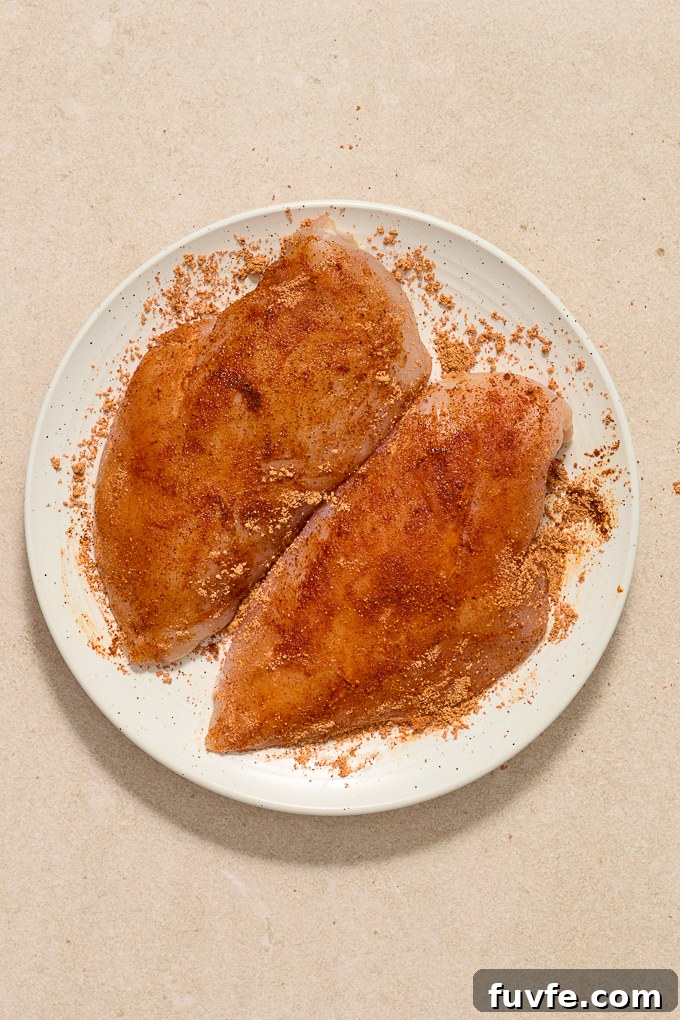 Chicken breast seasoned with taco seasoning.