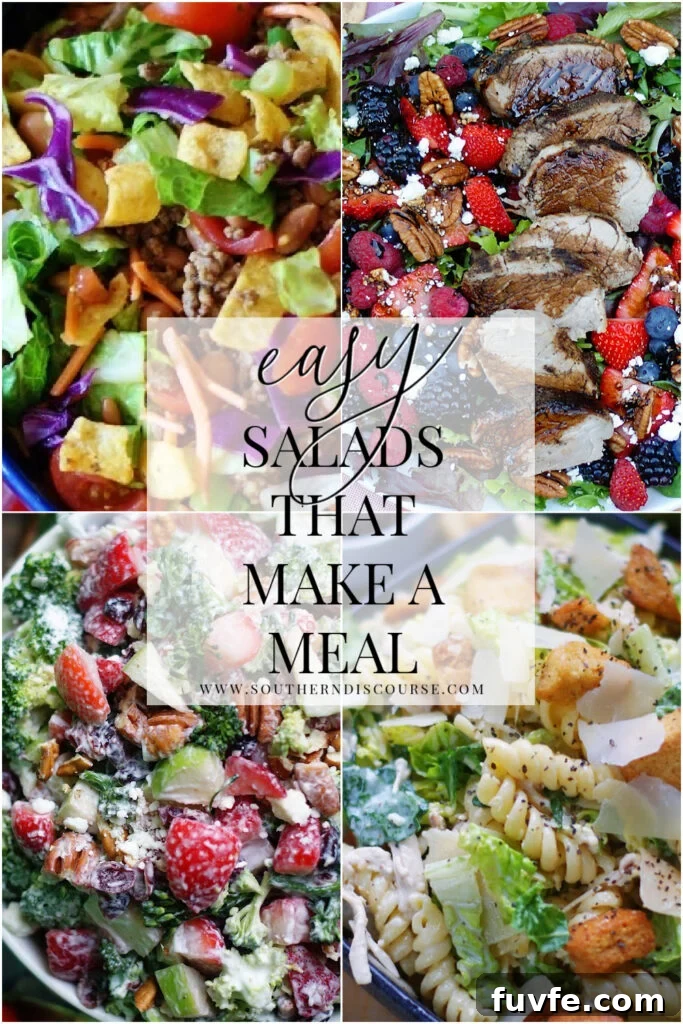 Deliciously fresh, quick and easy, sometimes a salad makes for the best meal! No matter the appetite, this list pulls together simple salad recipes that make satisfying meals for the whole family. We're talking pasta salads, green leafy salads with steak, chicken, pork or shrimp, plus egg salads, chicken salads and tuna salads. 