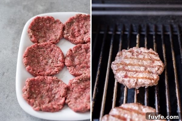 Photo collage showing how to grill burgers on a propane grill 
