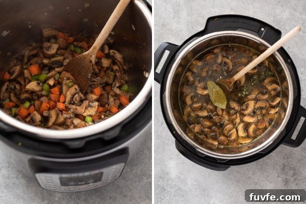 mushroom barley soup process collage