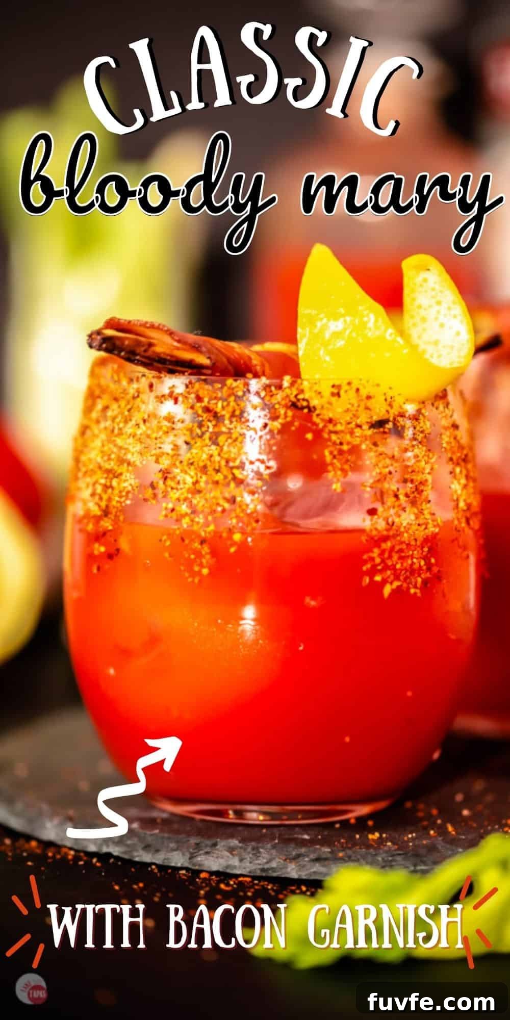 cocktail with text "Classic Bloody Mary"