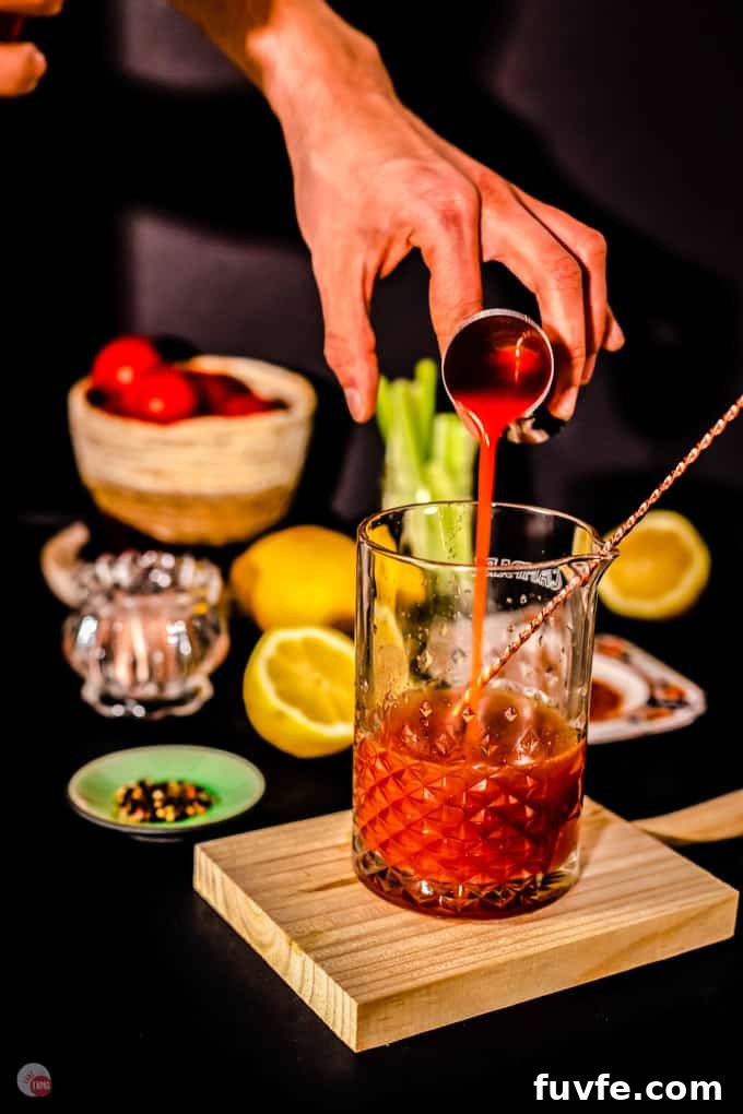 glass with spices and tomato juice
