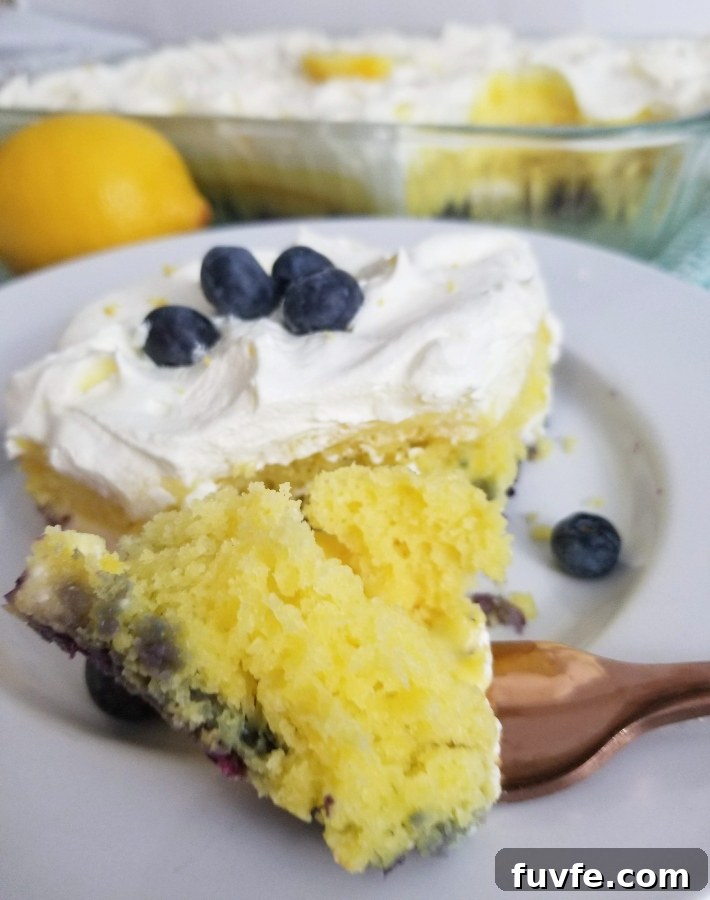 Lemon Blueberry Cream Cheese Cake bite on fork 