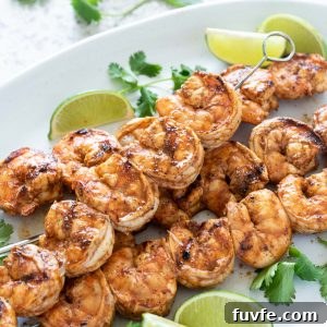 Grilled Chili-Lime Shrimp Skewers Recipe 9 Chili lime grilled shrimp skewers on a serving platter