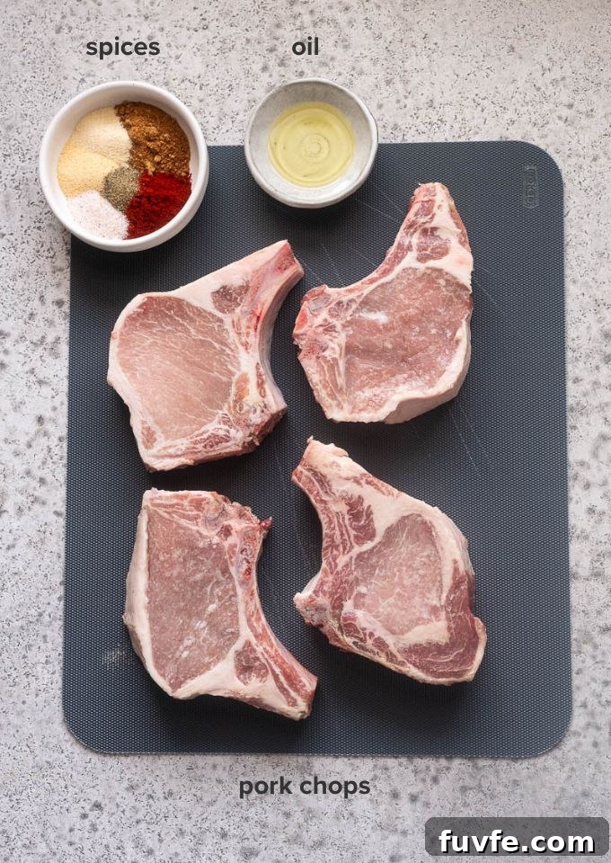Juicy Oven-Baked Pork Chops with Garlic-Herb Crust 4 Oven baked pork chops recipe ingredients.