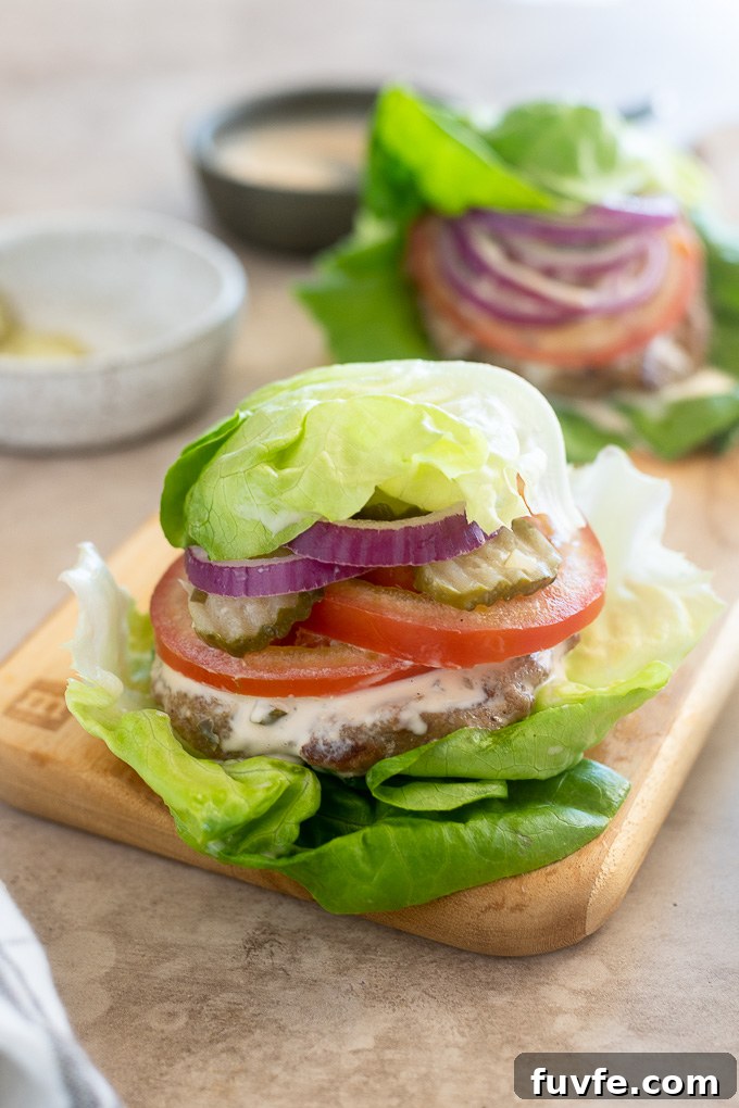 Lettuce wrapped grilled turkey burgers.