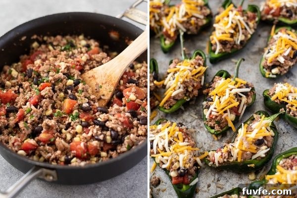 southwest turkey filling and stuffed poblano peppers prep