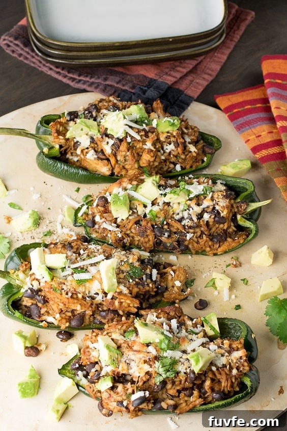 Chicken and Black Bean Stuffed Poblano Peppers
