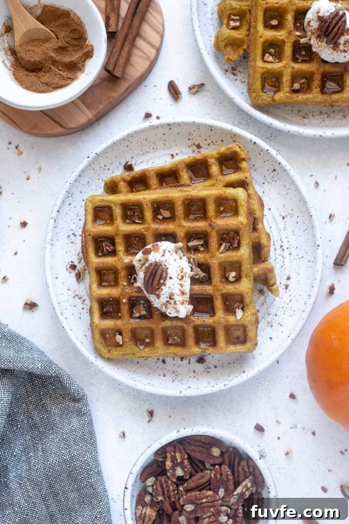 Gluten-free pumpkin waffles on a plate.