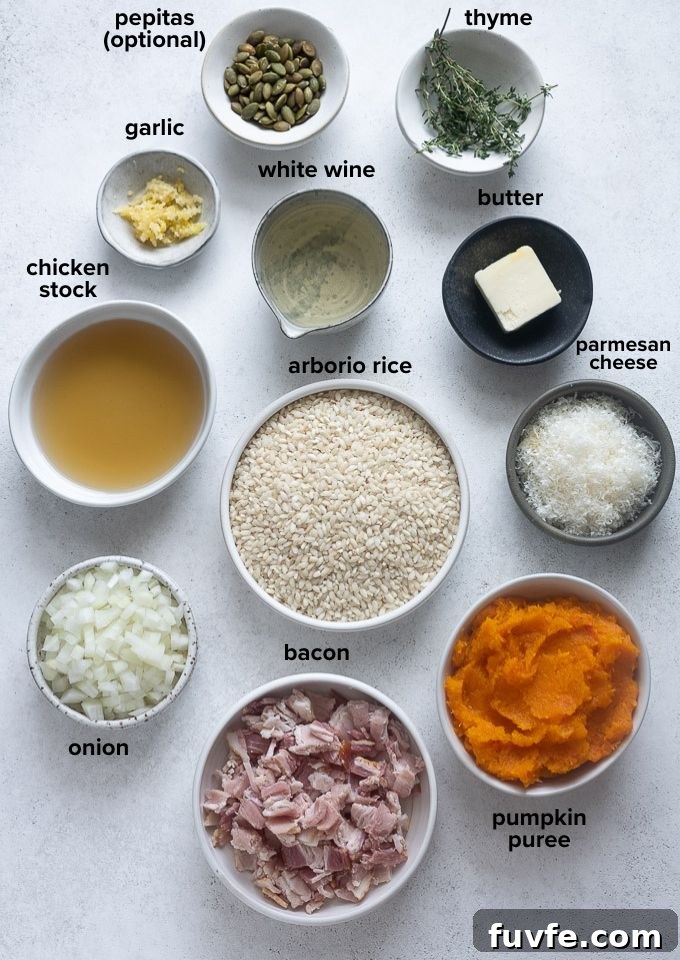 Pumpkin risotto recipe ingredients.