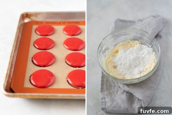 red velvet macarons process collage 4