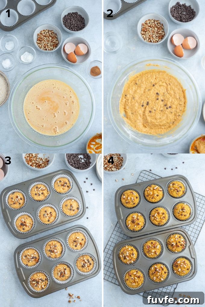 Pumpkin Muffins Made with Oat Flour 5 Photo collage showing how to make pumpkin oat muffins