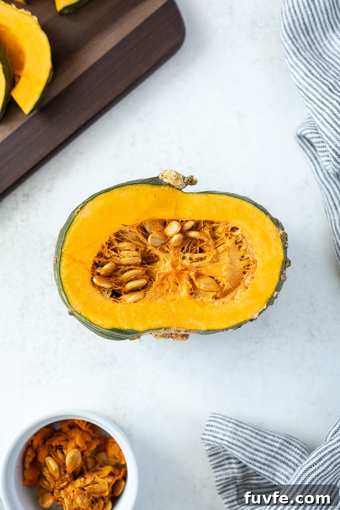 Kabocha squash cut in half