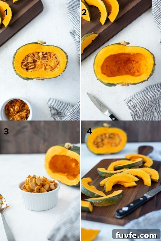 How to cut kabocha squash collage
