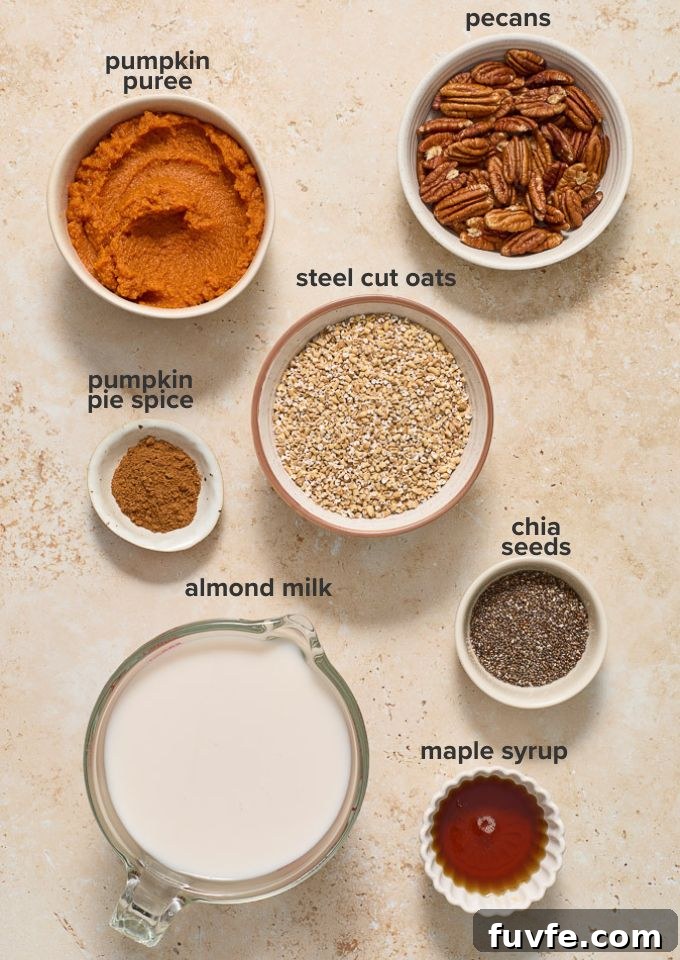 Oven-Baked Pumpkin Steel-Cut Oatmeal Recipe 4 Pumpkin steel cut oat baked oatmeal recipe ingredients.