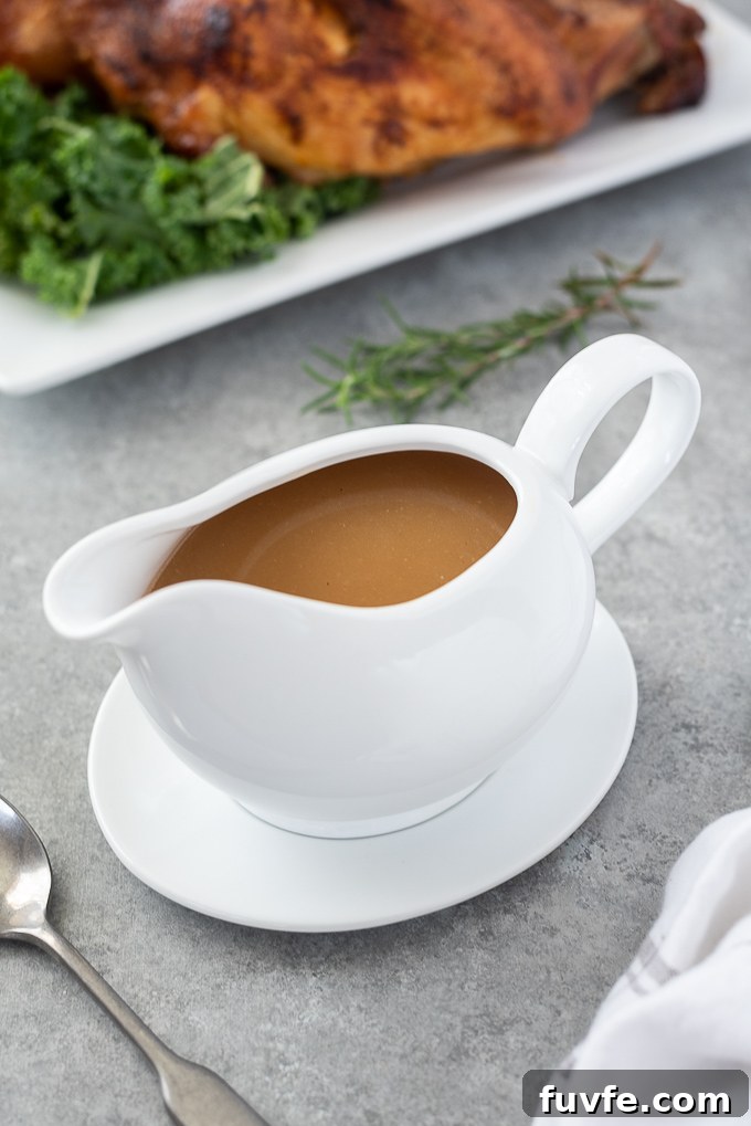 How to Make Turkey Gravy from Pan Drippings 3 Turkey gravy in a gravy boat
