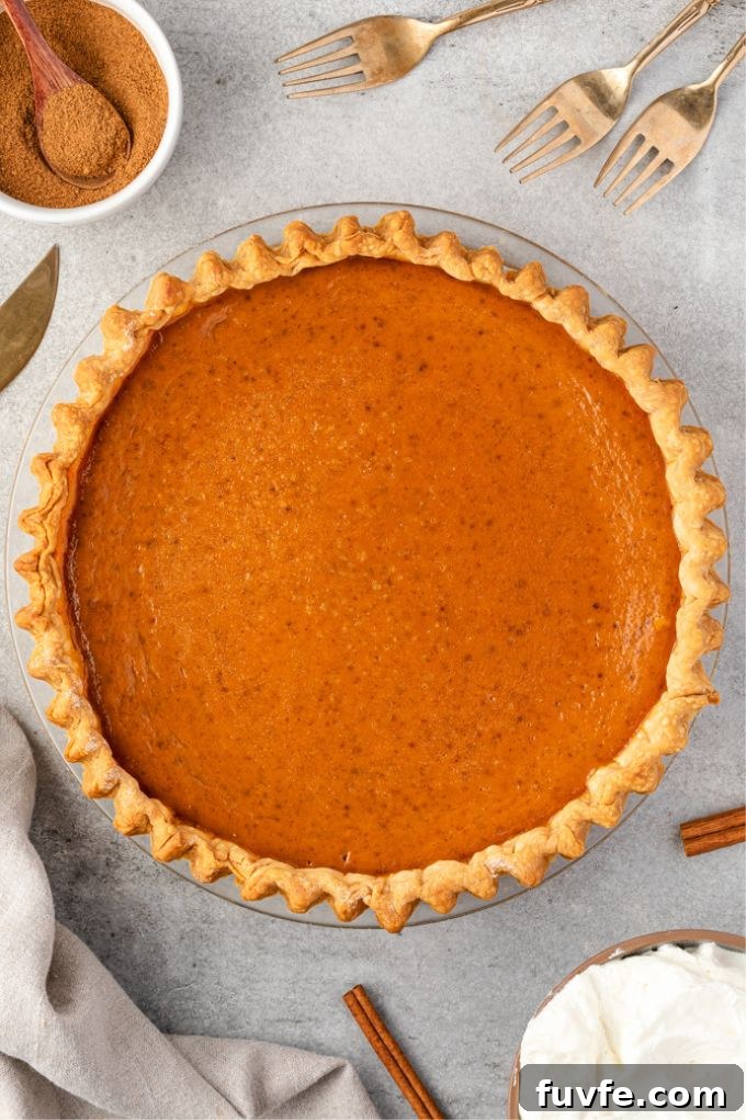 Pumpkin pie with evaporated milk fresh from the oven