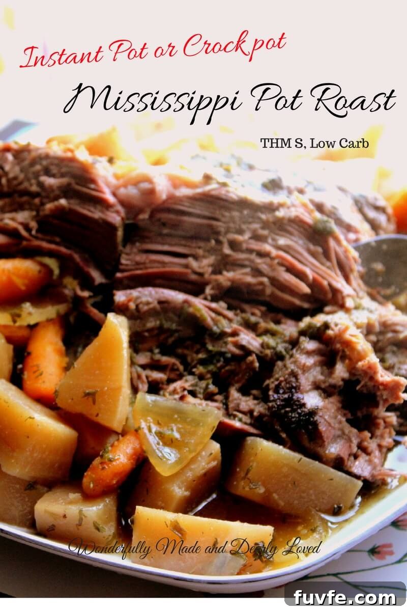 Instant Pot or Crock Pot Mississippi Pot Roast made Trim and Healthy.#THM #LowCarb #InstantPot #CrockPot #PotRoast