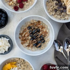 quinoa oatmeal overhead shot with all variations
