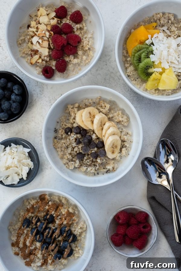 banana chocolate chip quinoa oatmeal breakfast bowls