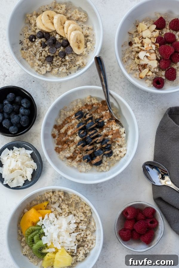blueberry almond butter quinoa oatmeal breakfast bowls