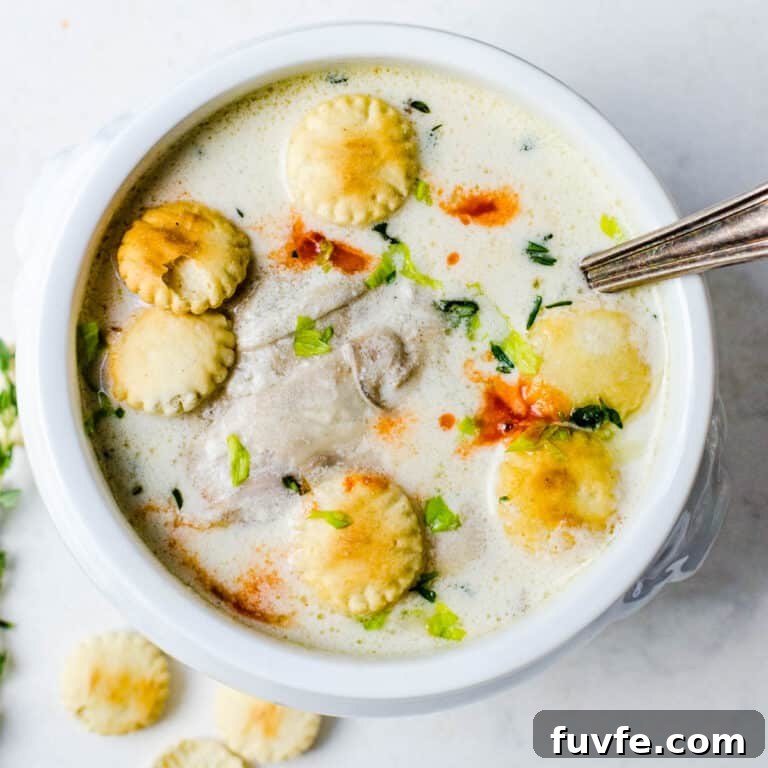 Traditional Oyster Stew Recipe: Creamy New England Style 12 A steaming bowl of oyster stew.