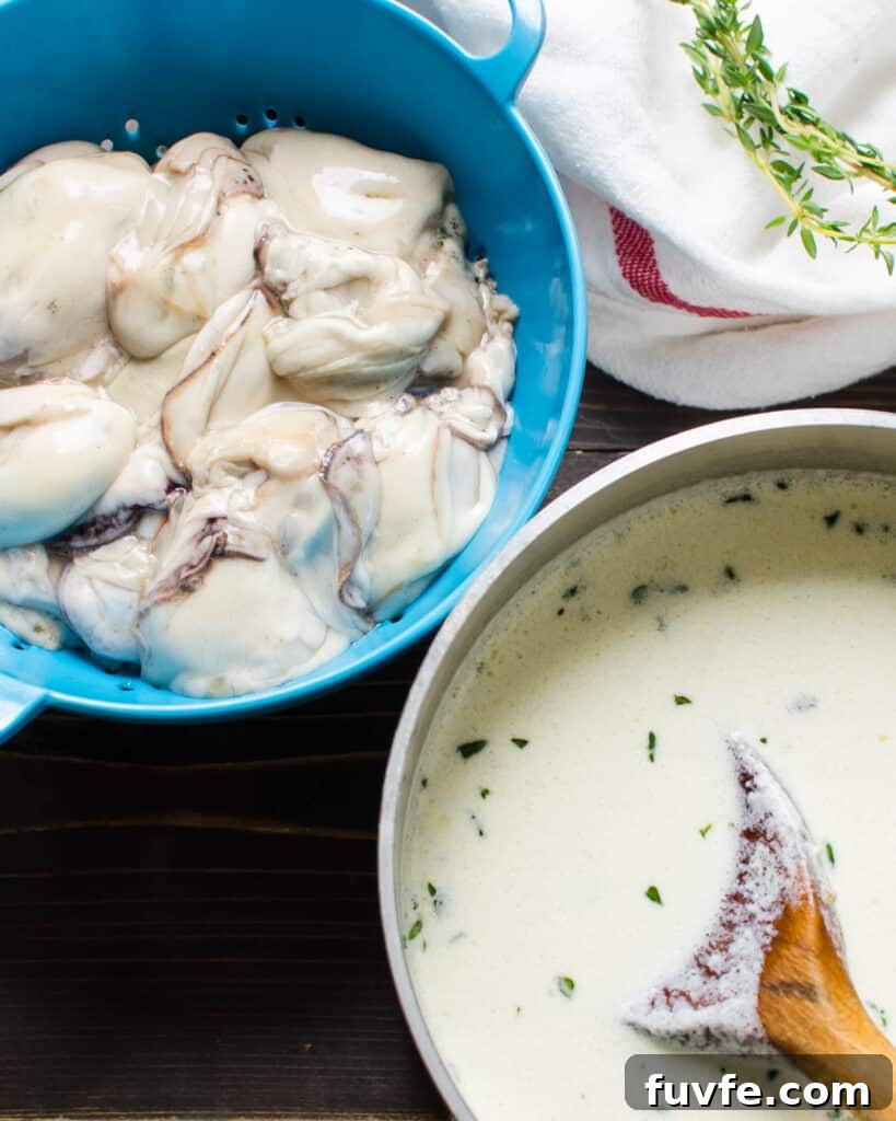 Traditional Oyster Stew Recipe: Creamy New England Style 8 Adding oysters to the hot milk mixture.