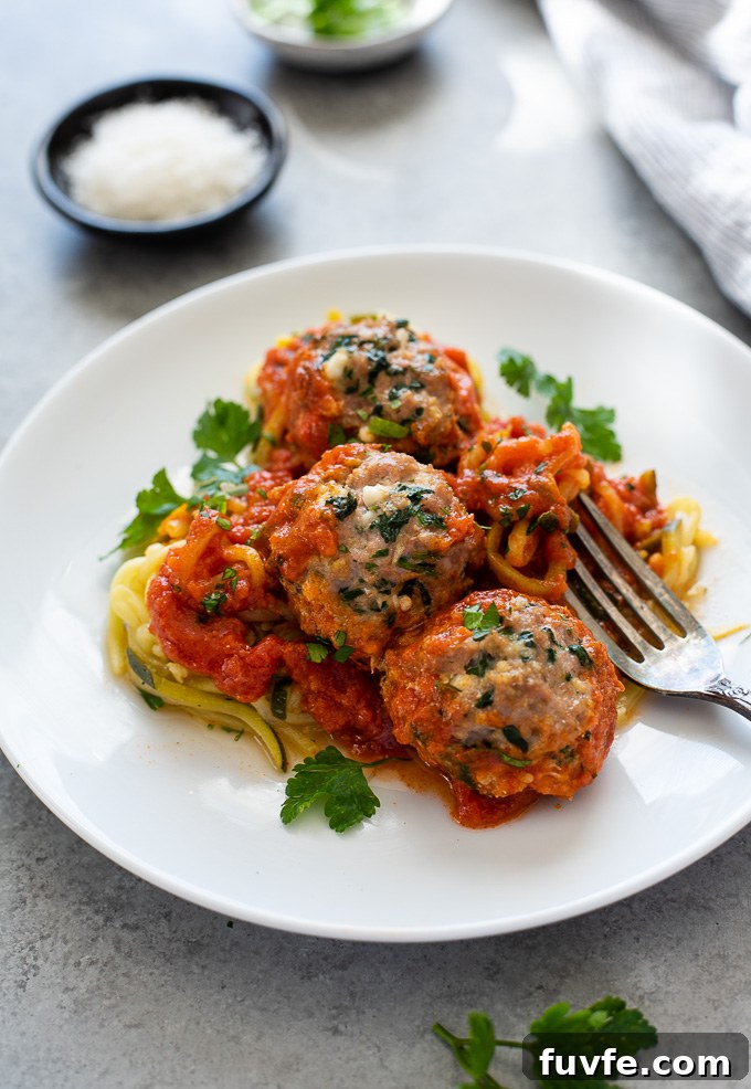 Oven baked turkey meatballs over zucchini noodles