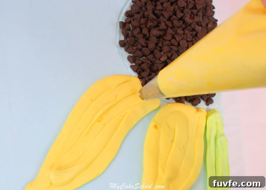 Piped sunflower petals