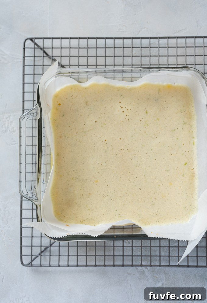 Zesty Key Lime Shortbread Bars Recipe 8 Key lime shortbread bars before baking.
