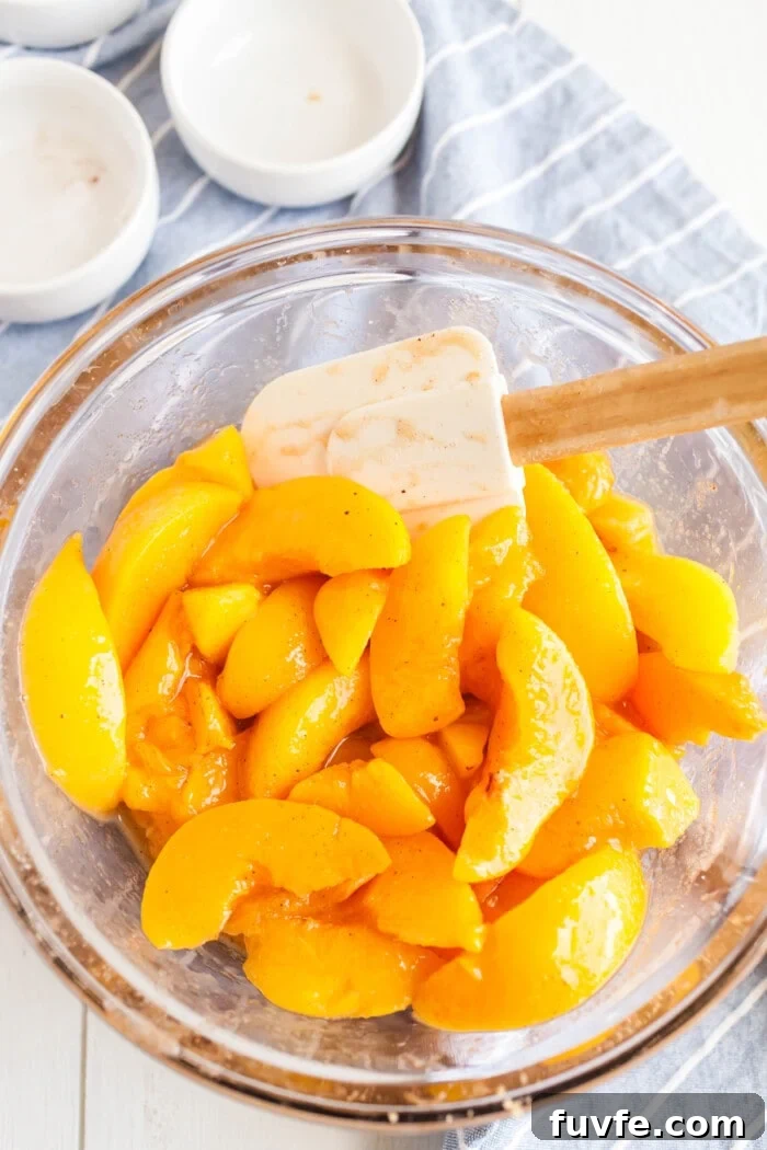 peach filling in bowl for cobbler