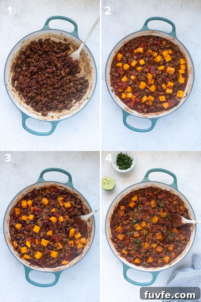 Hearty Butternut Squash and Turkey Chili 5 How to make turkey chili with butternut squash.