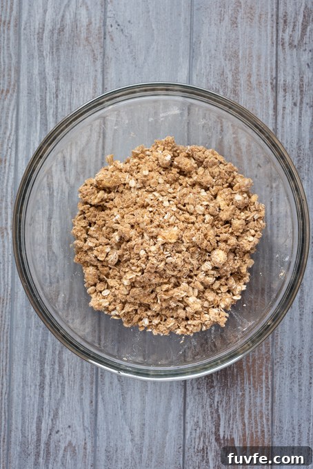 Blueberry Crumble Bars Recipe with Oat Crust 4 Oat crumble in a mixing bowl.