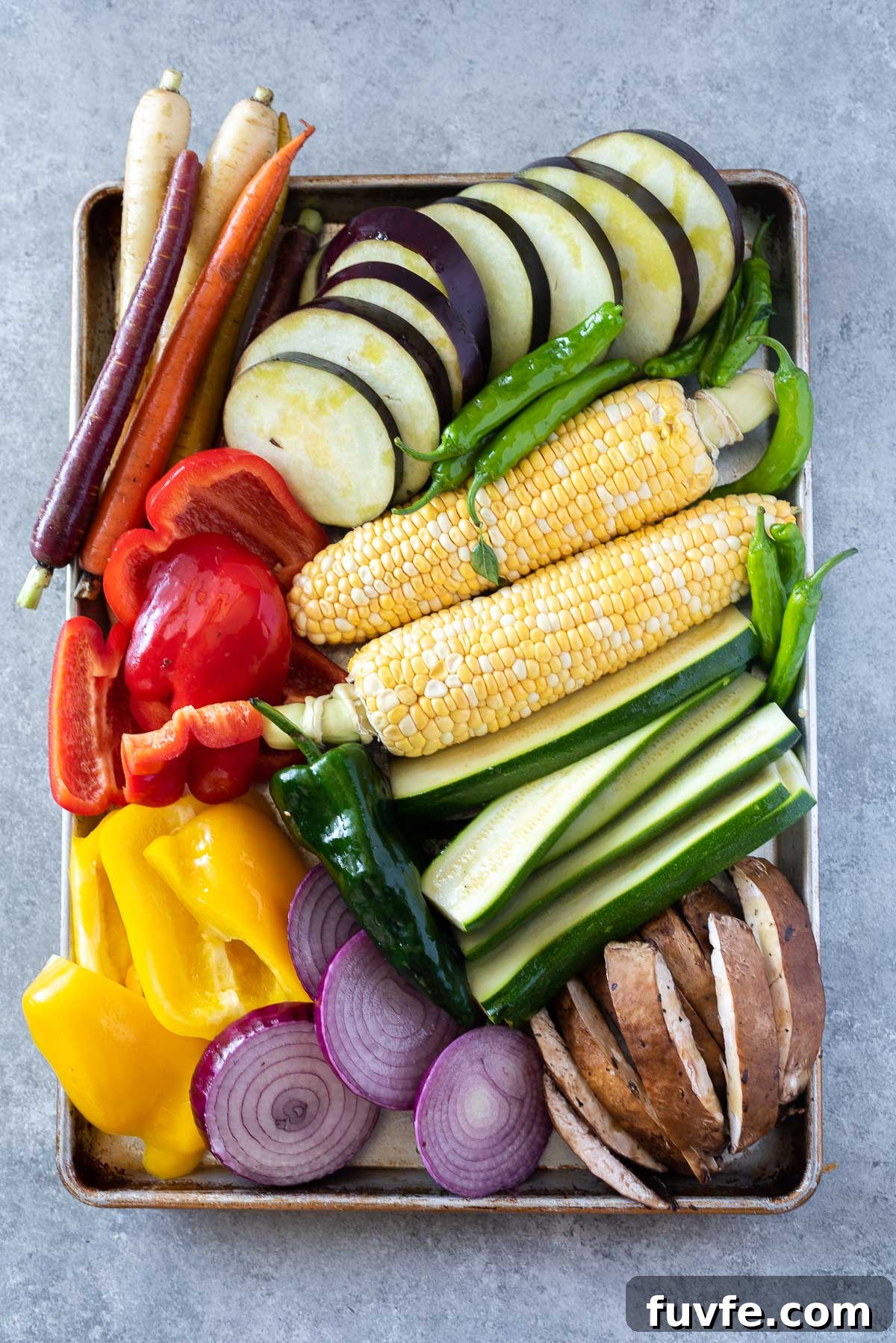 baking sheet with assorted vegetables for grilling