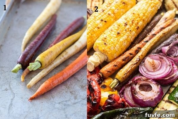 Collage showing carrots before and after grilling
