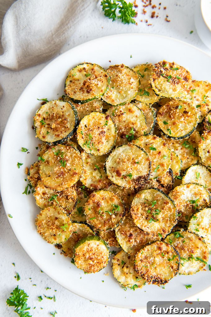 Crispy Oven-Baked Zucchini Chips Recipe 3 Baked zucchini chips on a serving plate