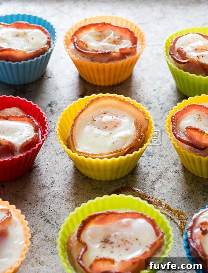 Bacon and Egg Breakfast Muffins Recipe 5 Bacon and egg muffins in silicone molds