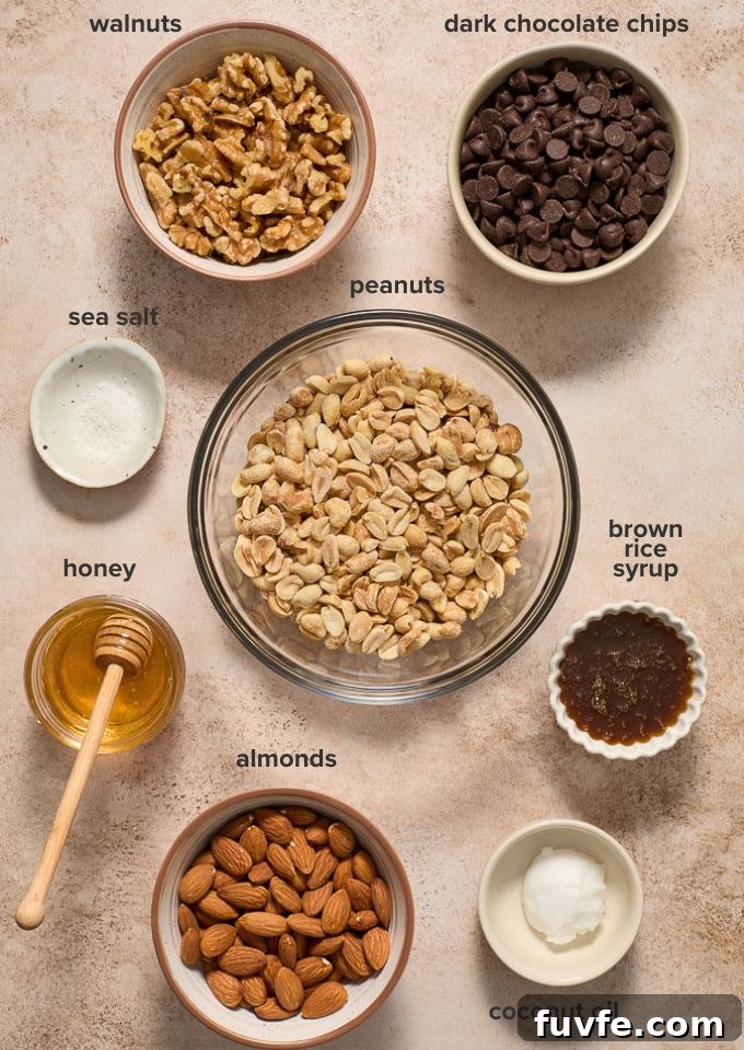 Nut bars recipe ingredients.