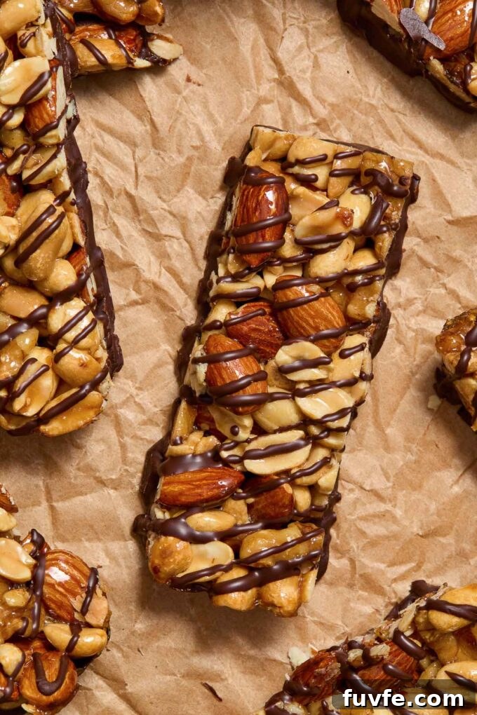 Homemade KIND bars drizzled with dark chocolate.