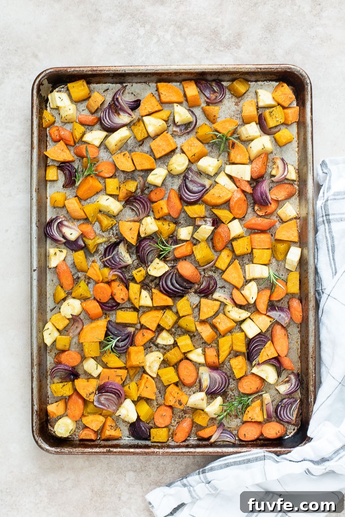 Roasted root vegetables on a sheet pan