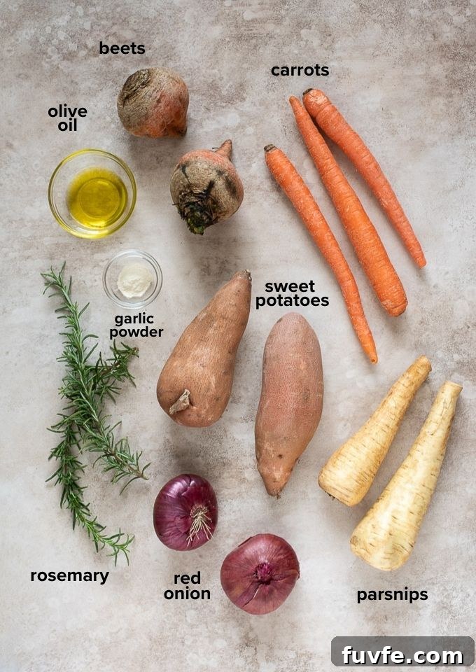 Roasted root vegetables recipe ingredients