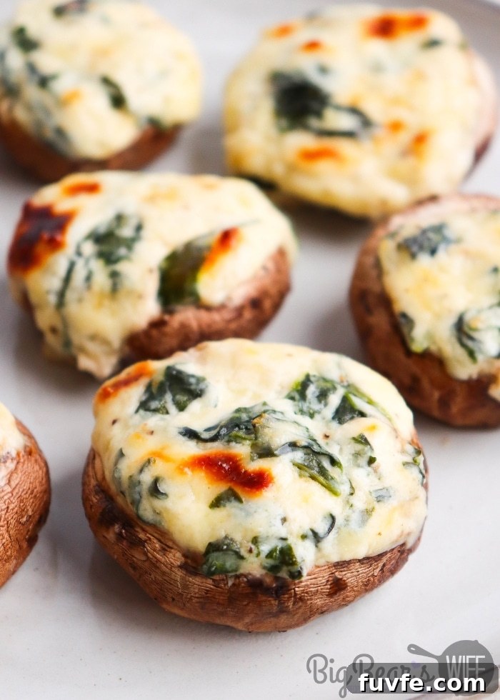 Garlic Spinach Dip Stuffed Mushrooms