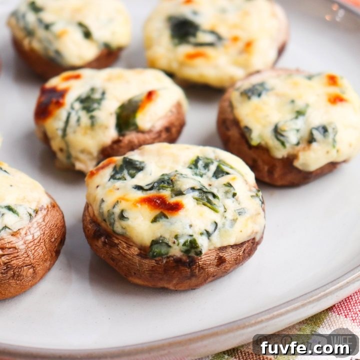 Garlic Spinach Dip Stuffed Mushrooms