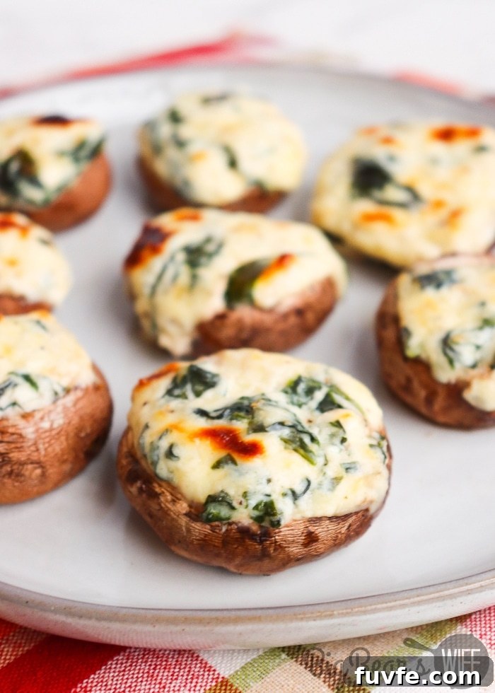 Garlic Spinach Dip Stuffed Mushrooms